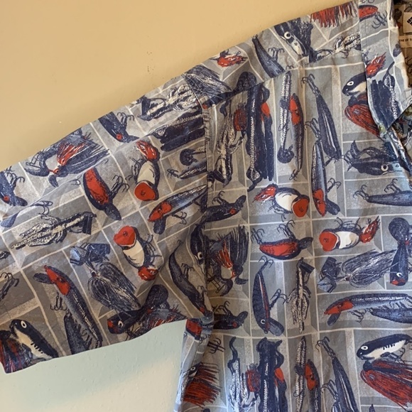 Columbia Men’s Fishing Lure Print Shirt XL Cotton Button-Up Short Sleeve Casual - Picture 3 of 11